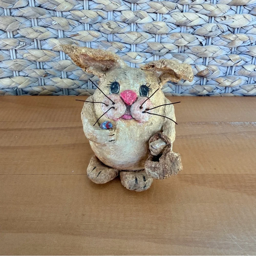 Hand Made Vintage Paper Mache Bunny Rabbit Signed By Artist Easter Spring